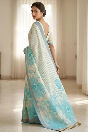 Rama color linen fabric designer partywear saree