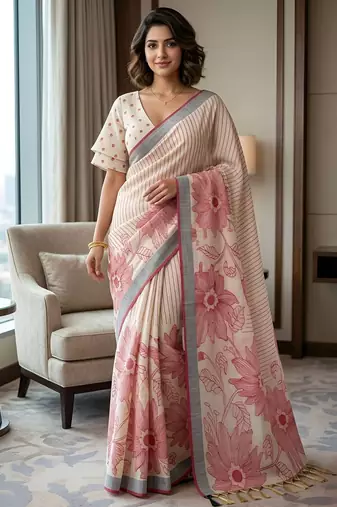 Maroon color linen fabric designer partywear saree