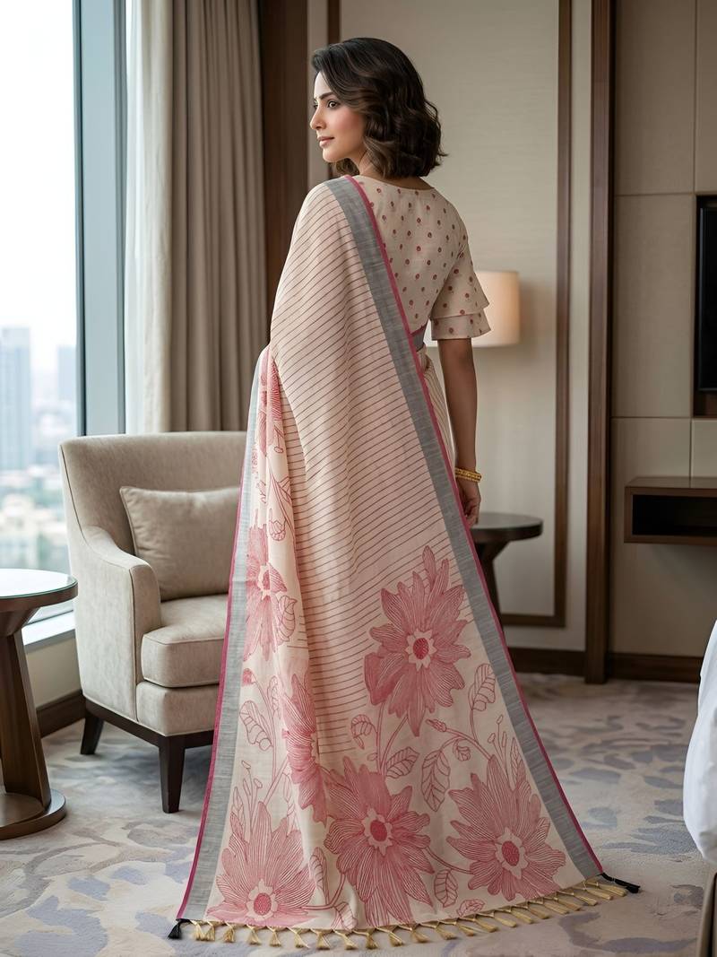 Maroon color linen fabric designer partywear saree