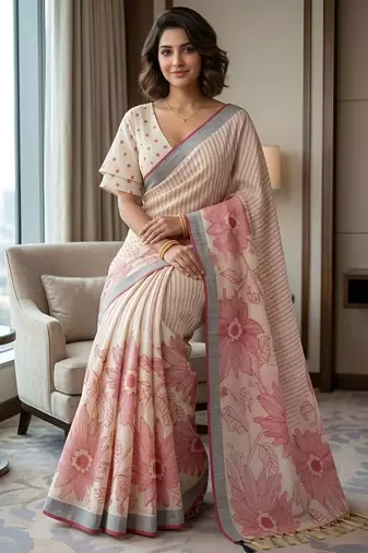 Maroon color linen fabric designer partywear saree