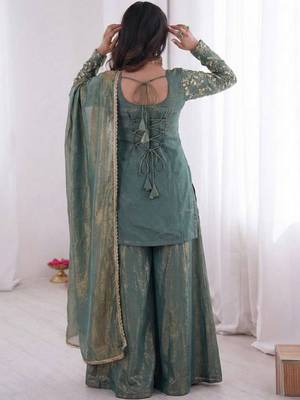 Green color jam cotton fabric beautiful festive wear girlie suit 2