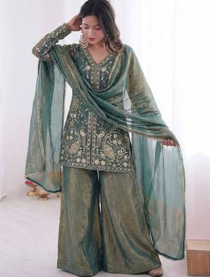 Green color jam cotton fabric beautiful festive wear girlie suit 3
