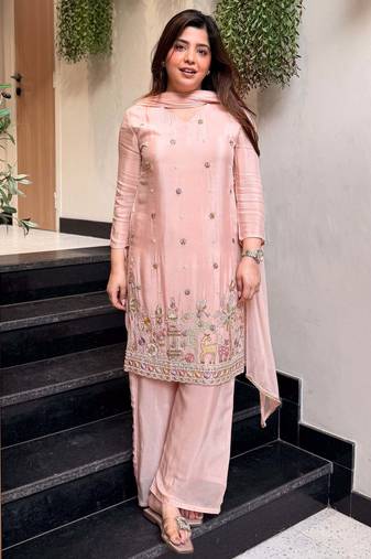 Sea green color lichi silk fabric jacquard designer partywear salwar kameez