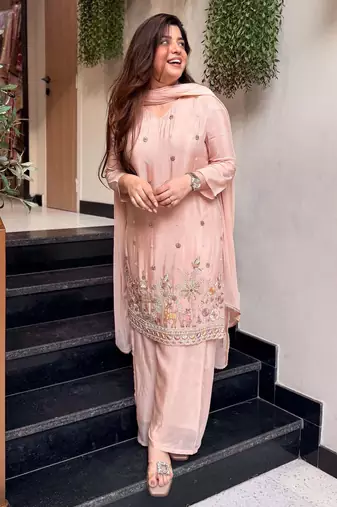 Sea green color lichi silk fabric jacquard designer partywear salwar kameez
