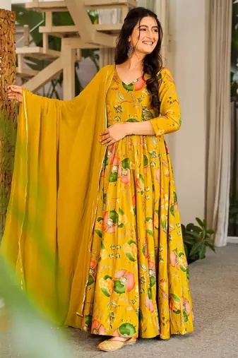 Beige color lichi silk fabric jacquard designer partywear salwar kameez