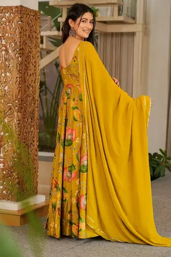 Beige color lichi silk fabric jacquard designer partywear salwar kameez