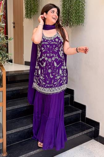 Wine color smart embroidered heavy partywear salwar suit