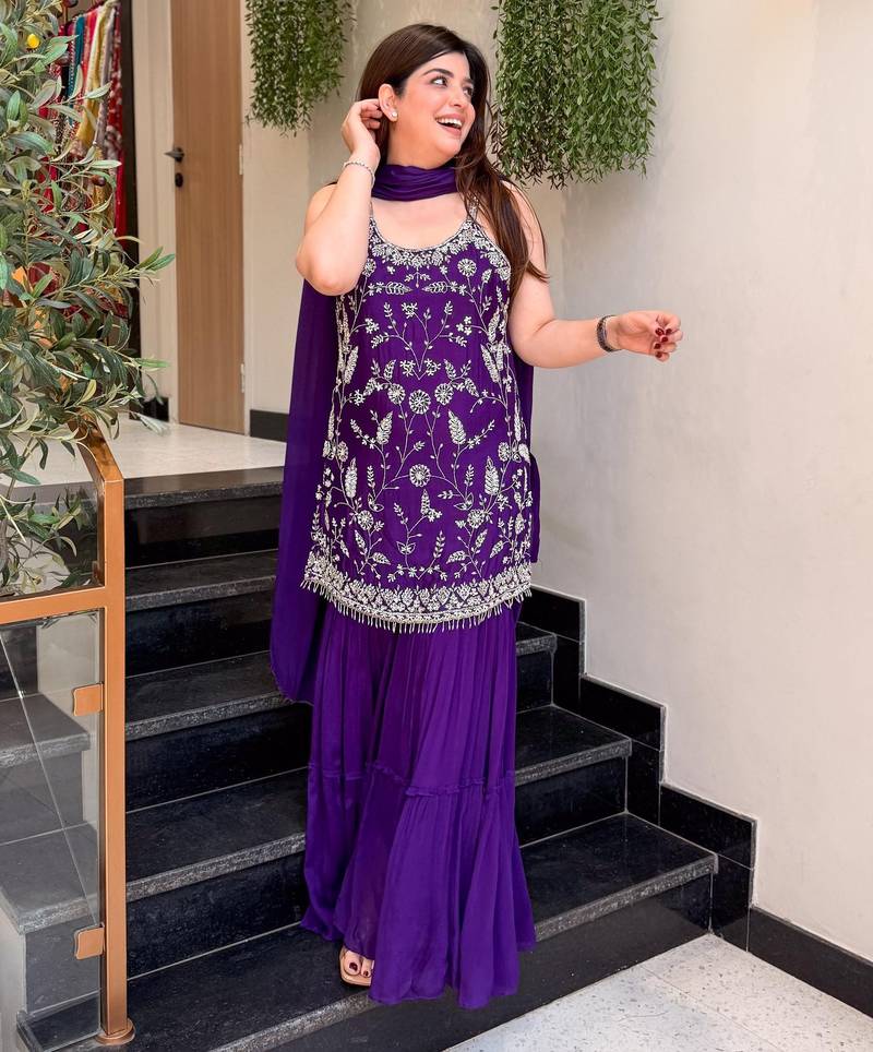 Wine color smart embroidered heavy partywear salwar suit