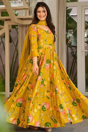 Beige color lichi silk fabric jacquard designer partywear salwar kameez