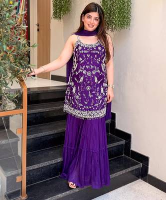 Wine color smart embroidered heavy partywear salwar suit 2
