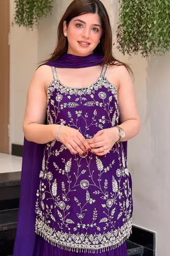 Wine color smart embroidered heavy partywear salwar suit