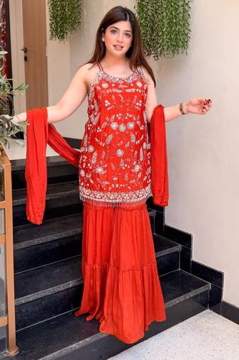 Burgundy color smart embroidered heavy partywear salwar suit