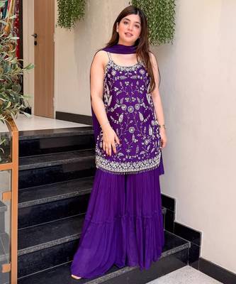 Wine color smart embroidered heavy partywear salwar suit 4