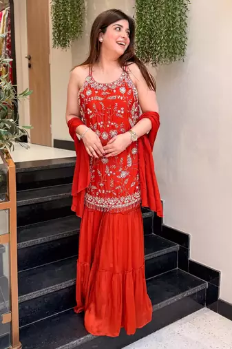 Burgundy color smart embroidered heavy partywear salwar suit