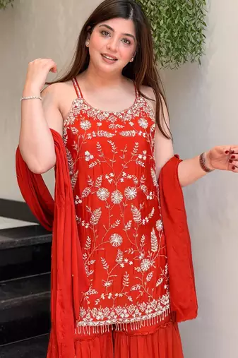 Burgundy color smart embroidered heavy partywear salwar suit