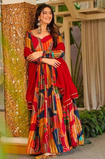 Peach color lichi silk fabric jacquard designer partywear salwar kameez