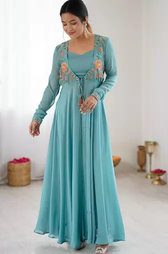 Purple color lichi silk fabric jacquard designer partywear salwar kameez