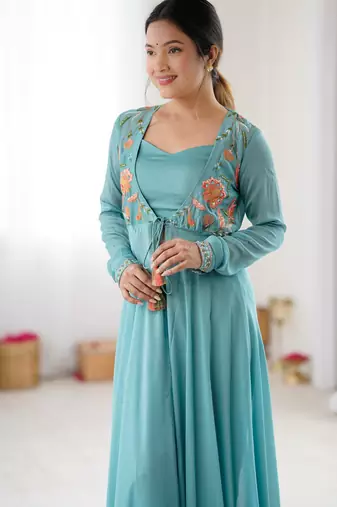 Purple color lichi silk fabric jacquard designer partywear salwar kameez