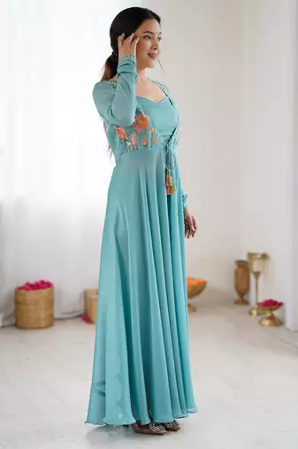 Purple color lichi silk fabric jacquard designer partywear salwar kameez