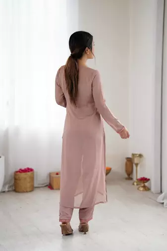 Lavender color chinon silk fabric ethnic partywear suit for girls