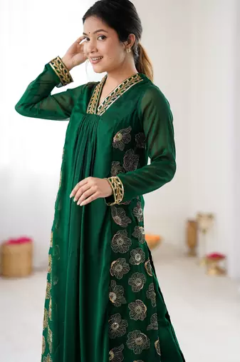 Pink color chinon silk fabric ethnic partywear suit for girls