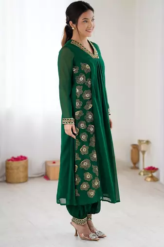 Pink color chinon silk fabric ethnic partywear suit for girls