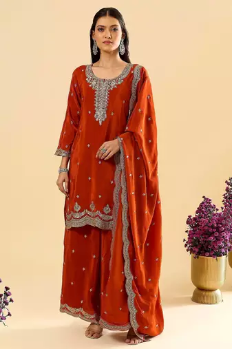 Yellow color chinon silk fabric ethnic partywear suit for girls