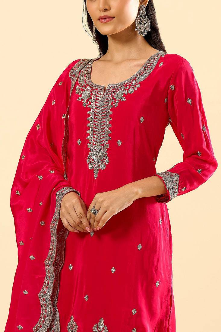 Lavender color silk fabric designer embroidered ethnic partywear suit for girls