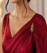 Gold Plated Peacock Brooch, CZ Emerald Ruby Stones, Traditional Indian Saree Pin