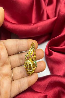 Gold Plated Peacock Brooch, CZ Emerald Ruby Stones, Traditional Indian Saree Pin 2