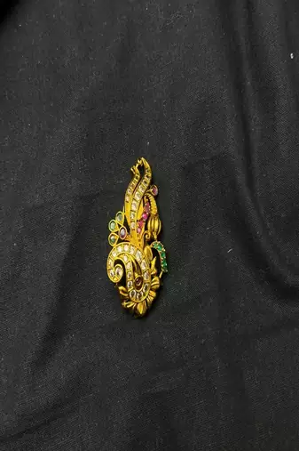 Gold Plated Peacock Brooch, CZ Emerald Ruby Stones, Traditional Indian Saree Pin
