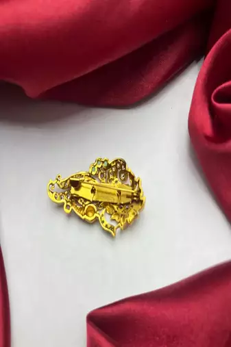 Gold Plated Peacock Brooch, CZ Emerald Ruby Stones, Traditional Indian Saree Pin