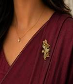 Gold Tone Floral Saree Pin Brooch with Emerald, Ruby, CZ Accents – Indian Bridal Jewelry