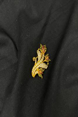 Gold Tone Floral Saree Pin Brooch with Emerald, Ruby, CZ Accents – Indian Bridal Jewelry 4
