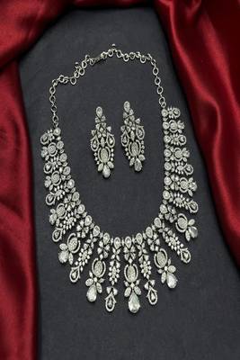 Cubic Zirconia Statement Necklace Earring Set, Diamond-Look Bridal Choker, Pageant Jewelry 3