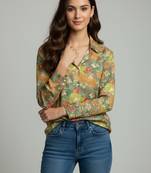Green color designer printed super satin fabric elegant printed shirt for girls