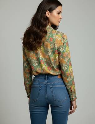 Green color designer printed super satin fabric elegant printed shirt for girls 2