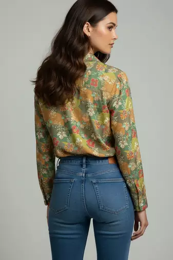 Green color designer printed super satin fabric elegant printed shirt for girls