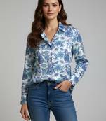 Blue color designer printed super satin fabric elegant printed shirt for girls