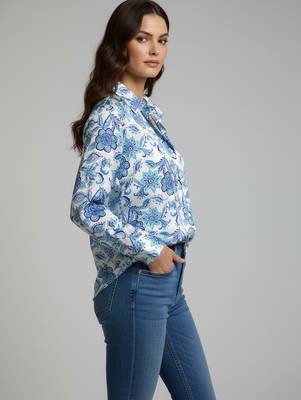 Blue color designer printed super satin fabric elegant printed shirt for girls 5