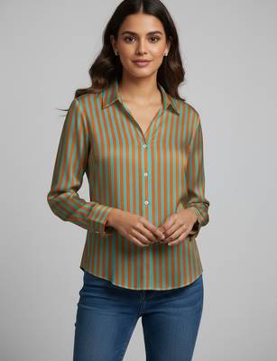 Green color designer printed super satin fabric elegant printed shirt for girls 1
