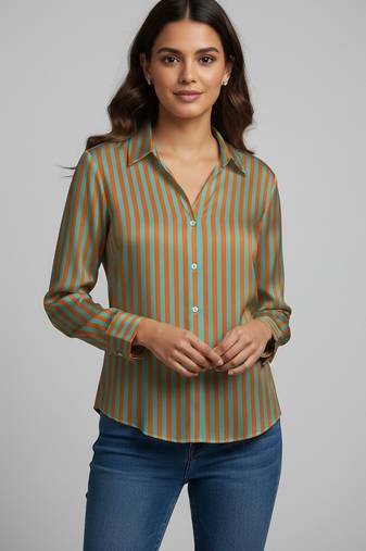 Green color designer printed super satin fabric elegant printed shirt for girls