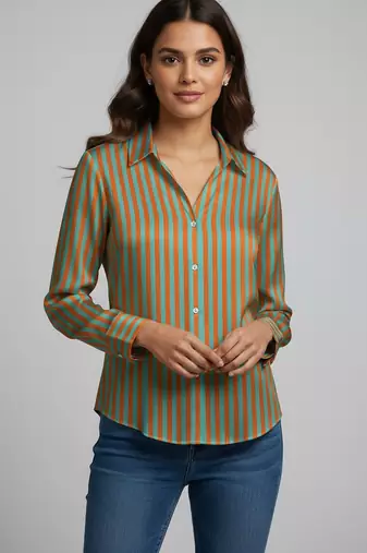 Green color designer printed super satin fabric elegant printed shirt for girls