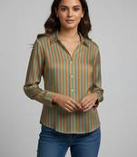 Green color designer printed super satin fabric elegant printed shirt for girls