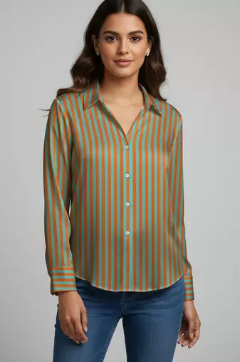 Green color designer printed super satin fabric elegant printed shirt for girls