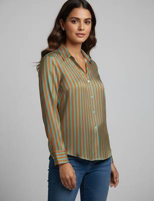 Green color designer printed super satin fabric elegant printed shirt for girls 5