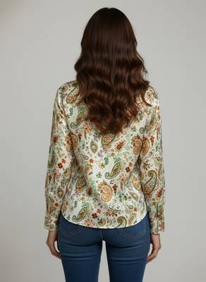 Green color designer printed super satin fabric elegant printed shirt for girls 2