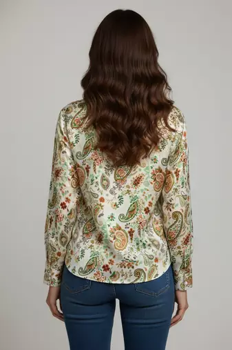 Green color designer printed super satin fabric elegant printed shirt for girls