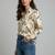 Cream color designer printed super satin fabric elegant printed shirt for girls