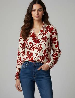 Rust color designer printed super satin fabric elegant printed shirt for girls 1